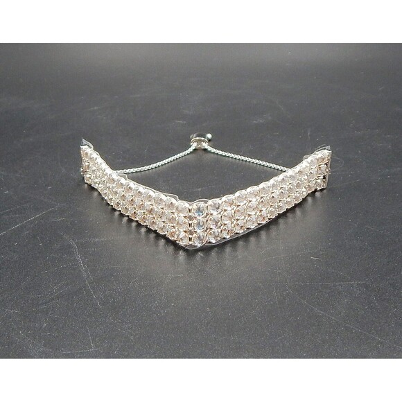 Touchstone Crystal Out and About Adjustable Silver Three Row Bracelet - Picture 1 of 5